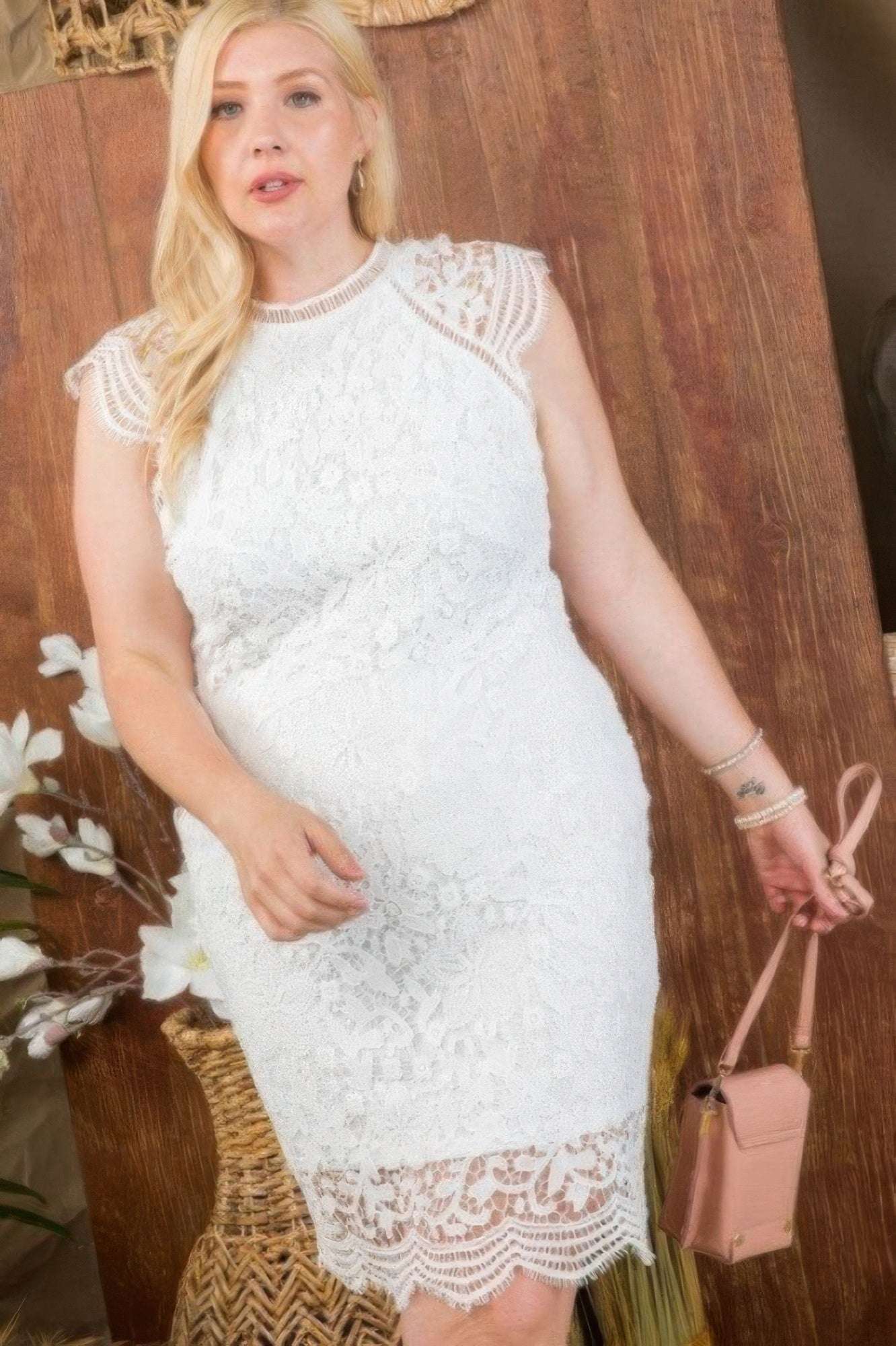 Lace Crochet Mini Raglan Dress With Zipper Back - Pikemla