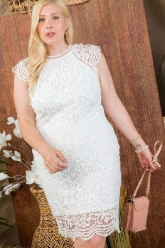 Lace Crochet Mini Raglan Dress With Zipper Back - Pikemla