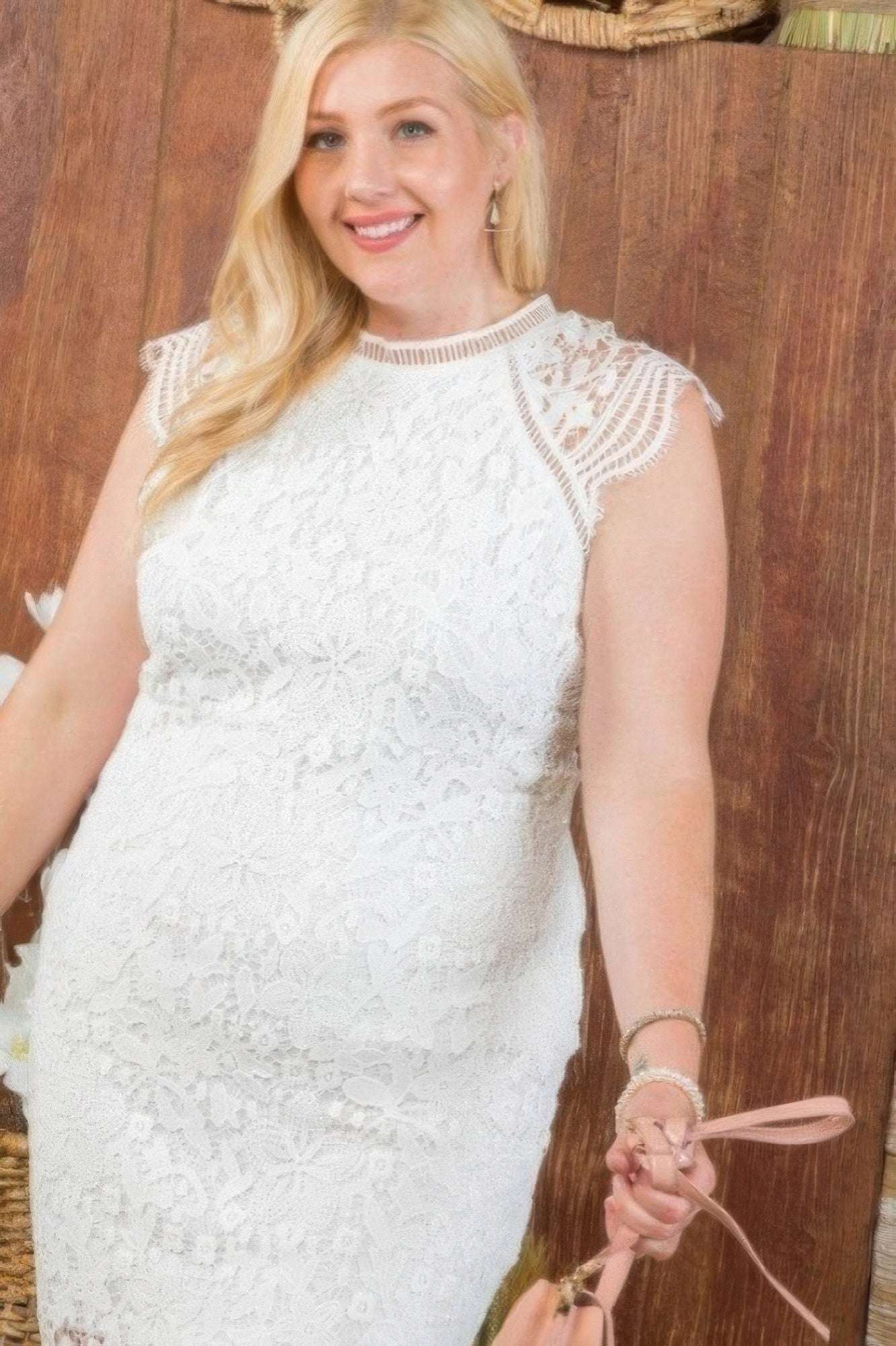 Lace Crochet Mini Raglan Dress With Zipper Back - Pikemla