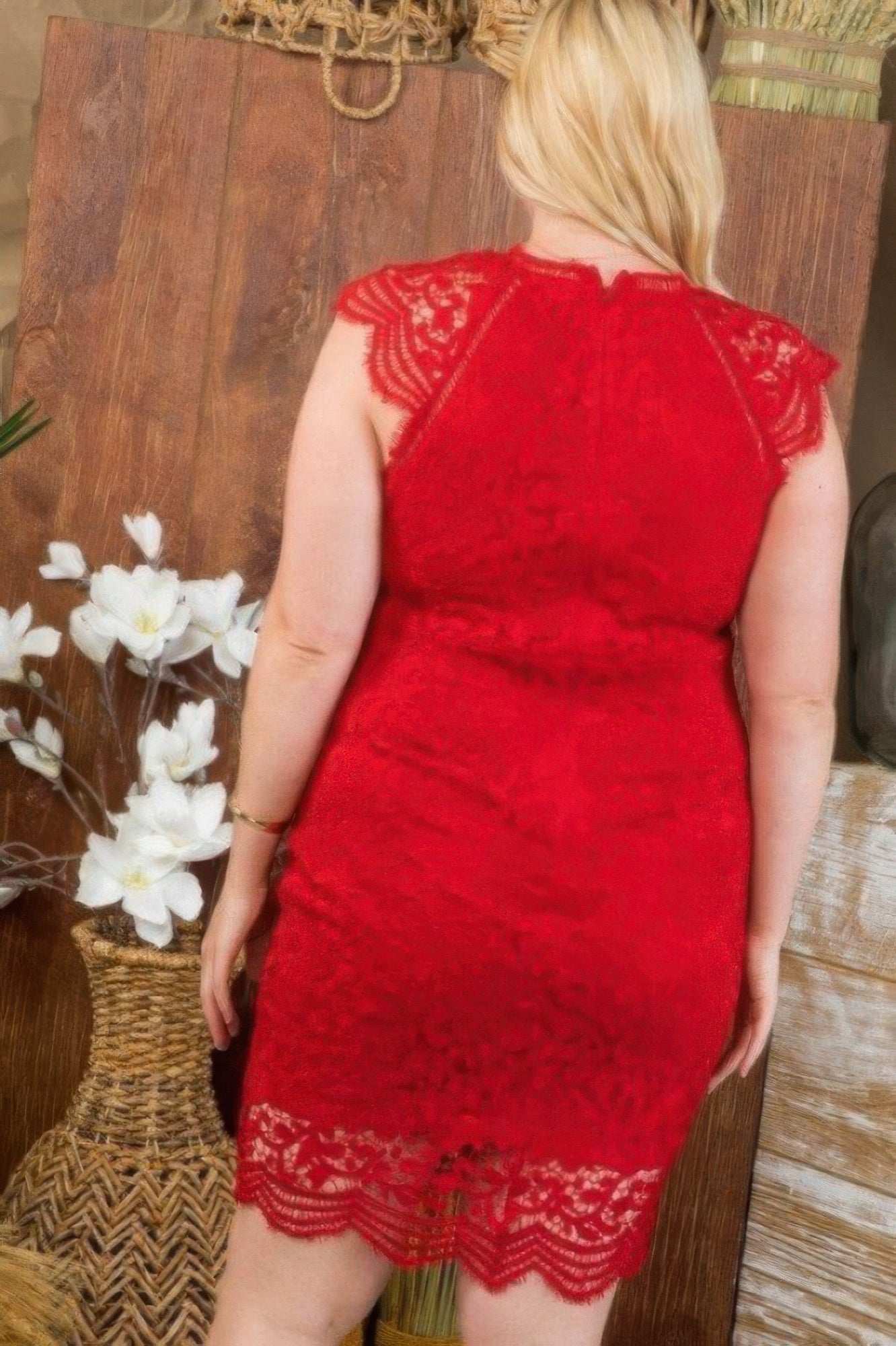 Lace Crochet Mini Raglan Dress With Zipper Back - Pikemla