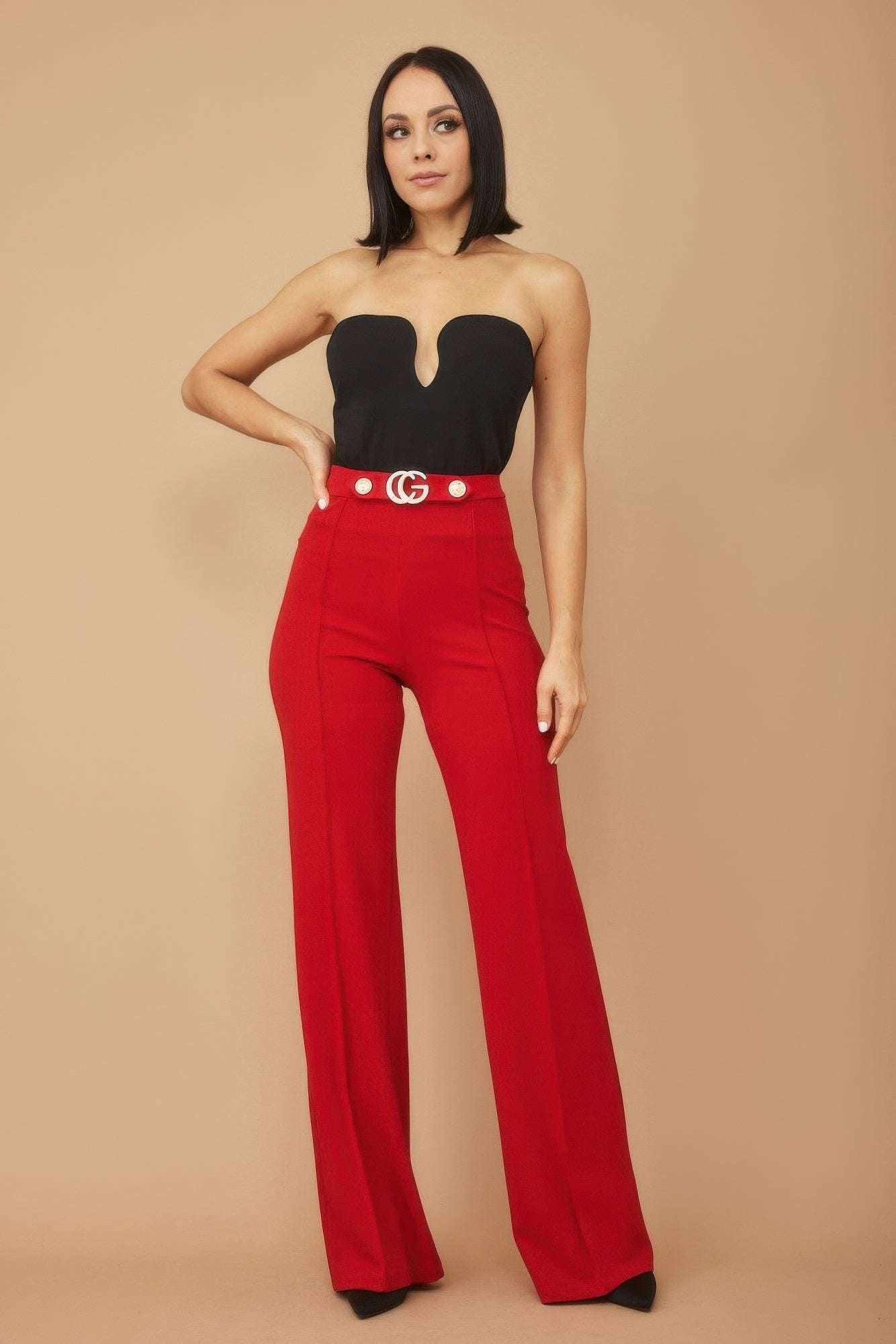 Cg Buckle And Button Detail Pants - Pikemla