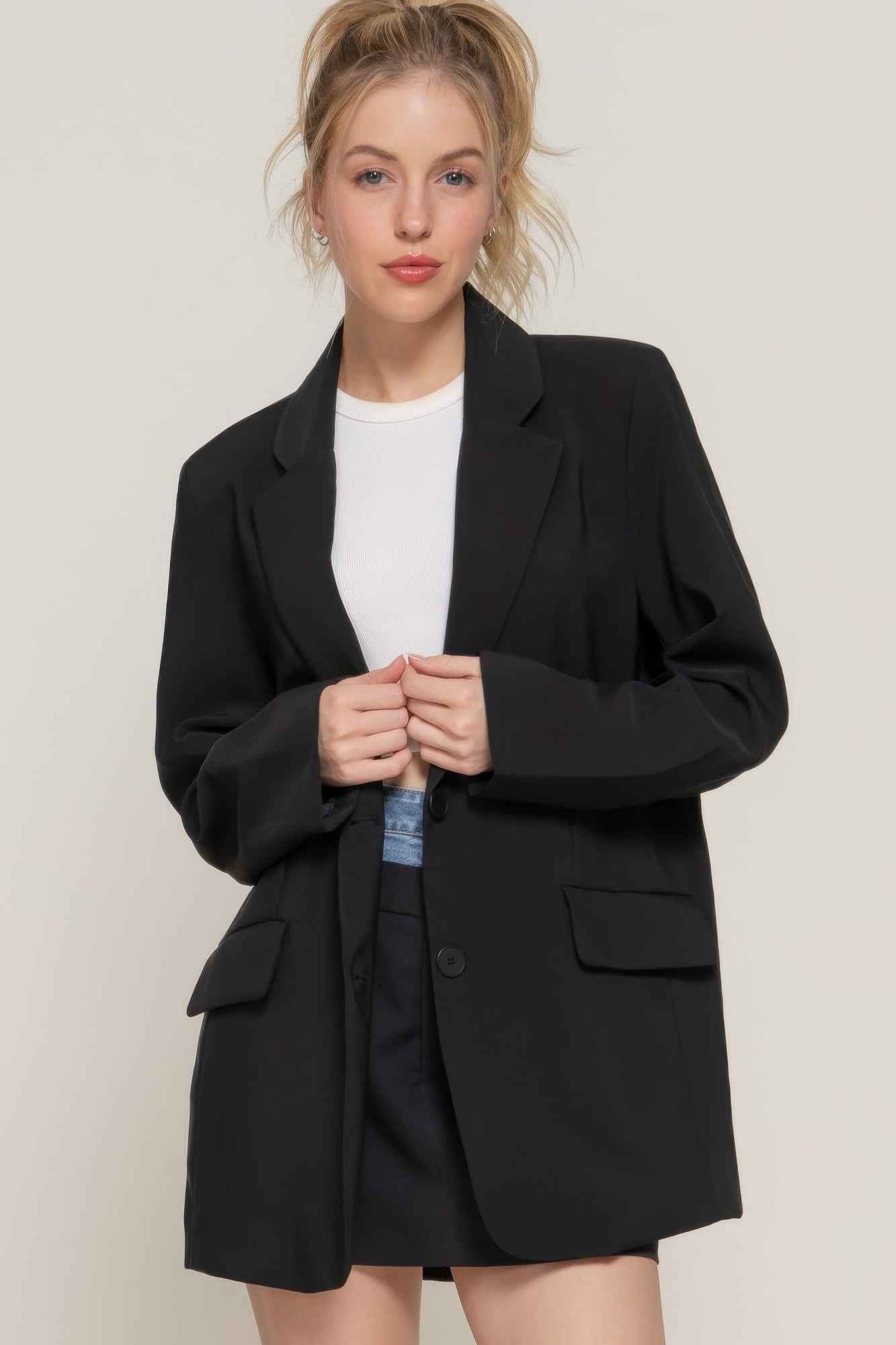 Long slv front button closure blazer - Pikemla
