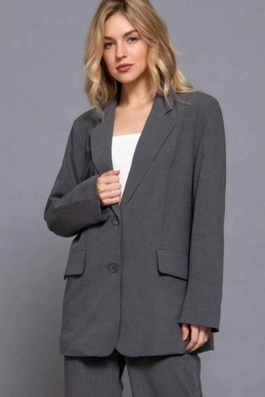Long slv front button closure blazer - Pikemla