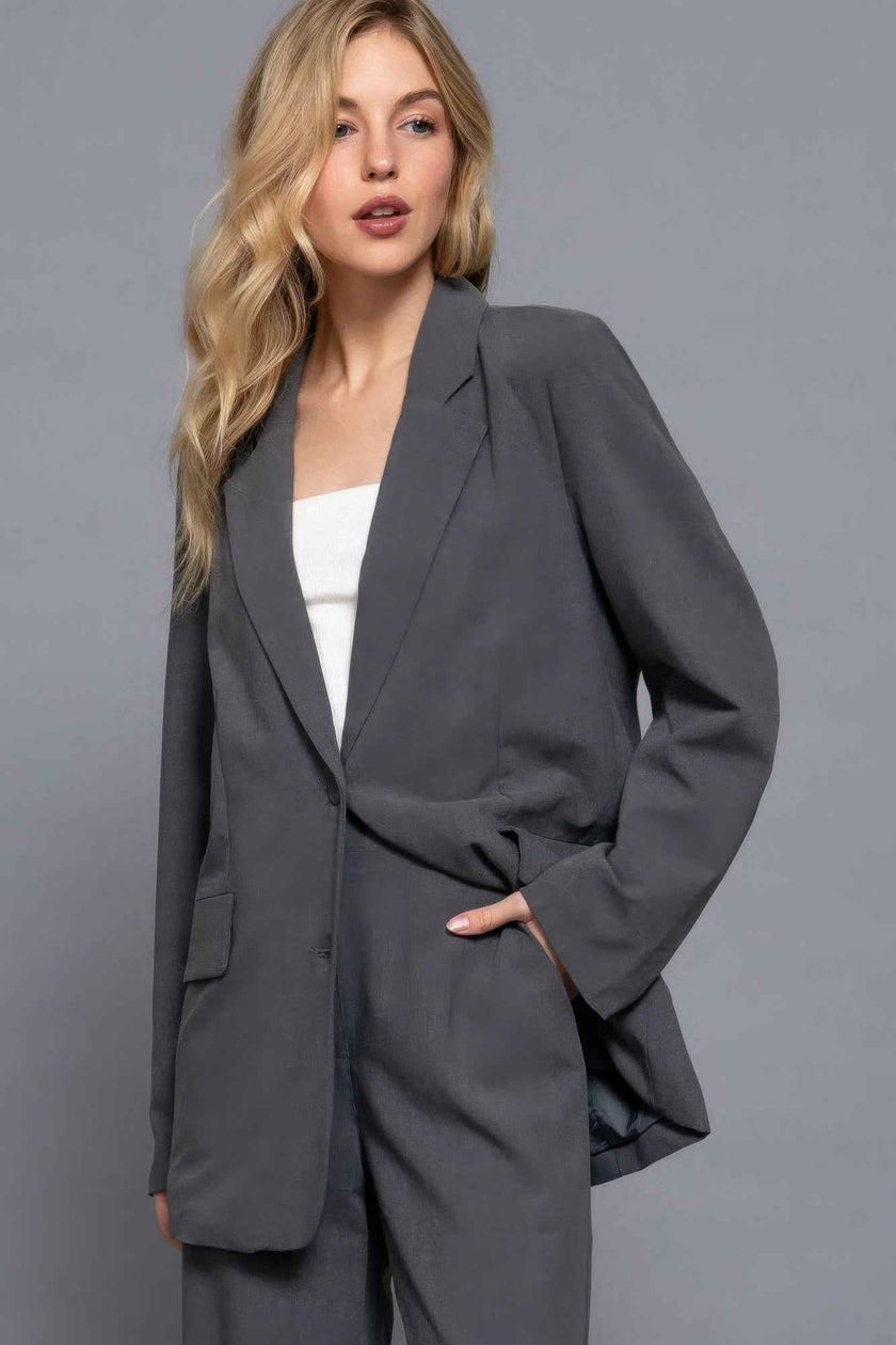 Long slv front button closure blazer - Pikemla