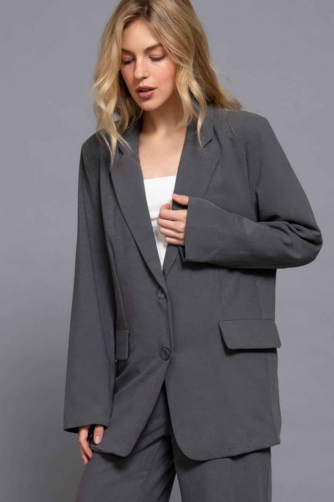 Long slv front button closure blazer - Pikemla