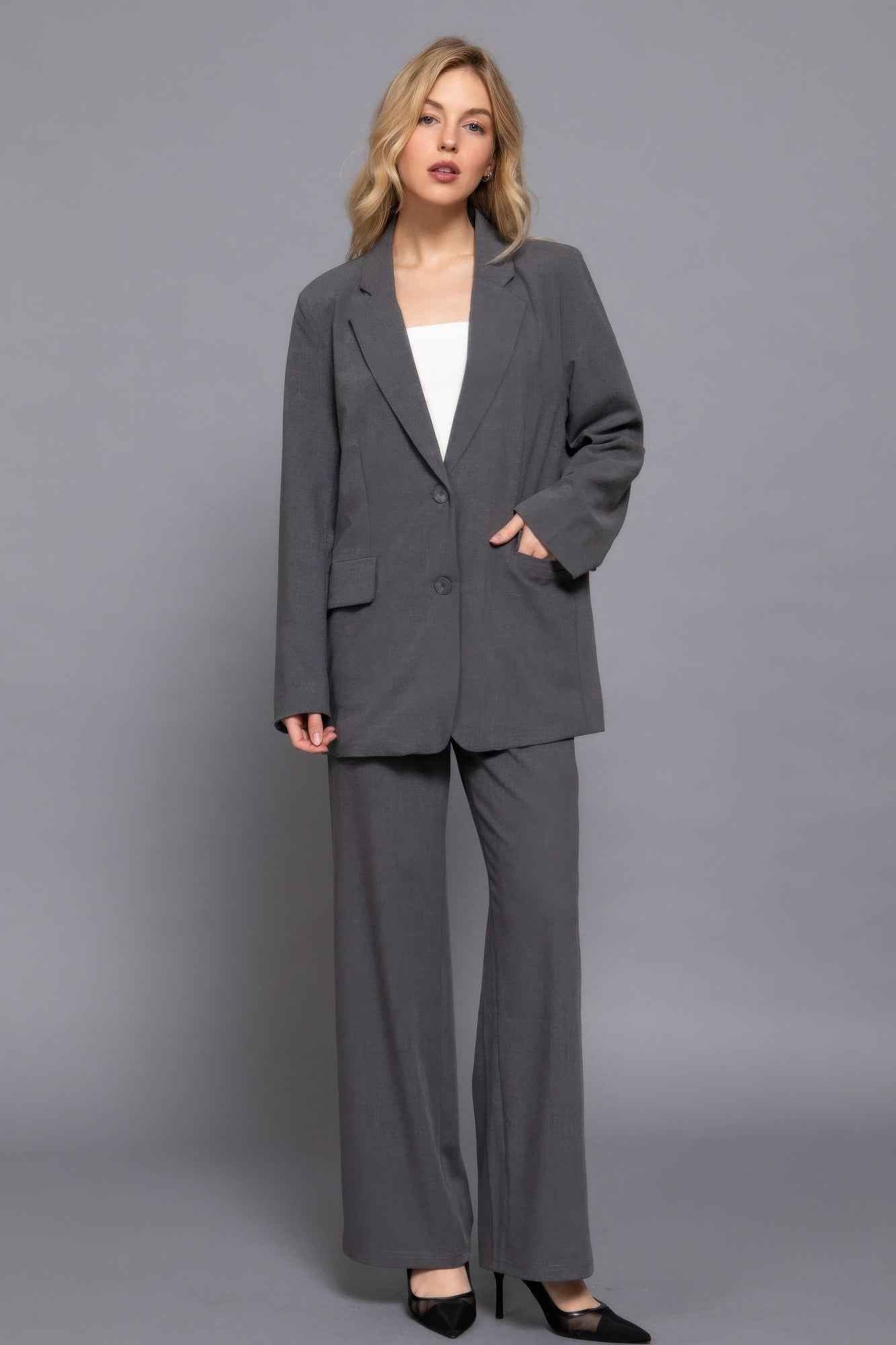 Long slv front button closure blazer - Pikemla