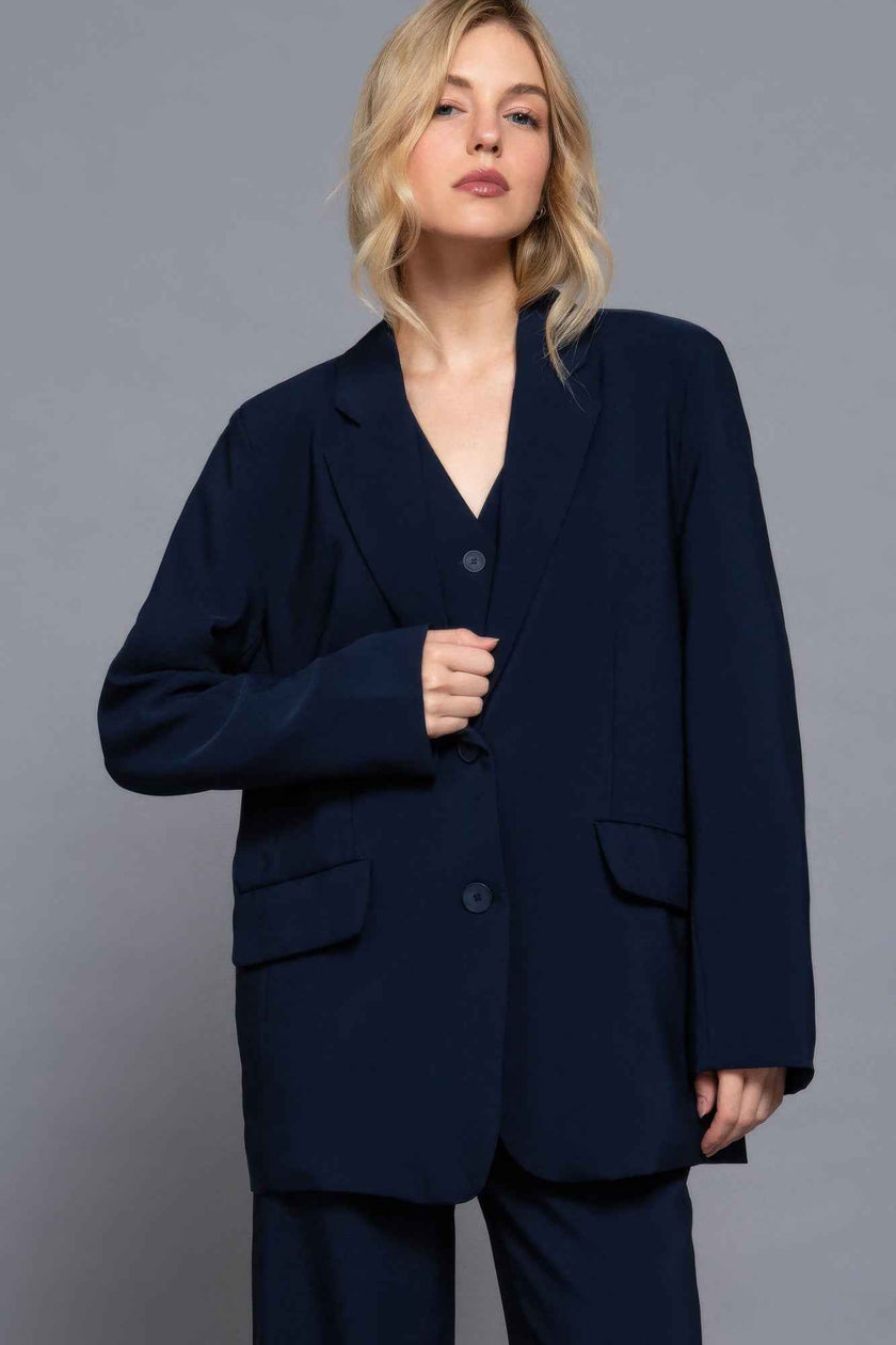 Long slv front button closure blazer - Pikemla