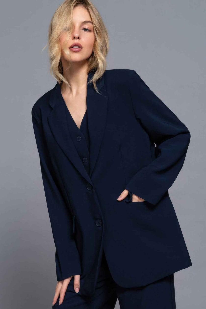 Long slv front button closure blazer - Pikemla