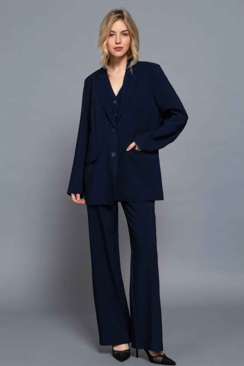 Long slv front button closure blazer - Pikemla