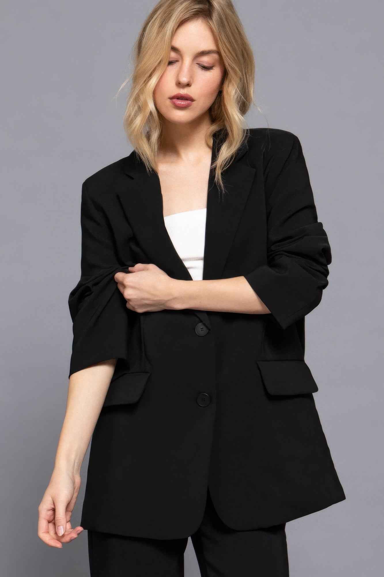 Long slv front button closure blazer - Pikemla