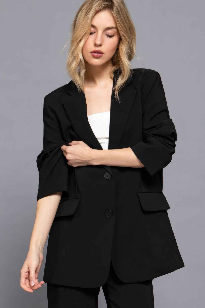 Long slv front button closure blazer - Pikemla