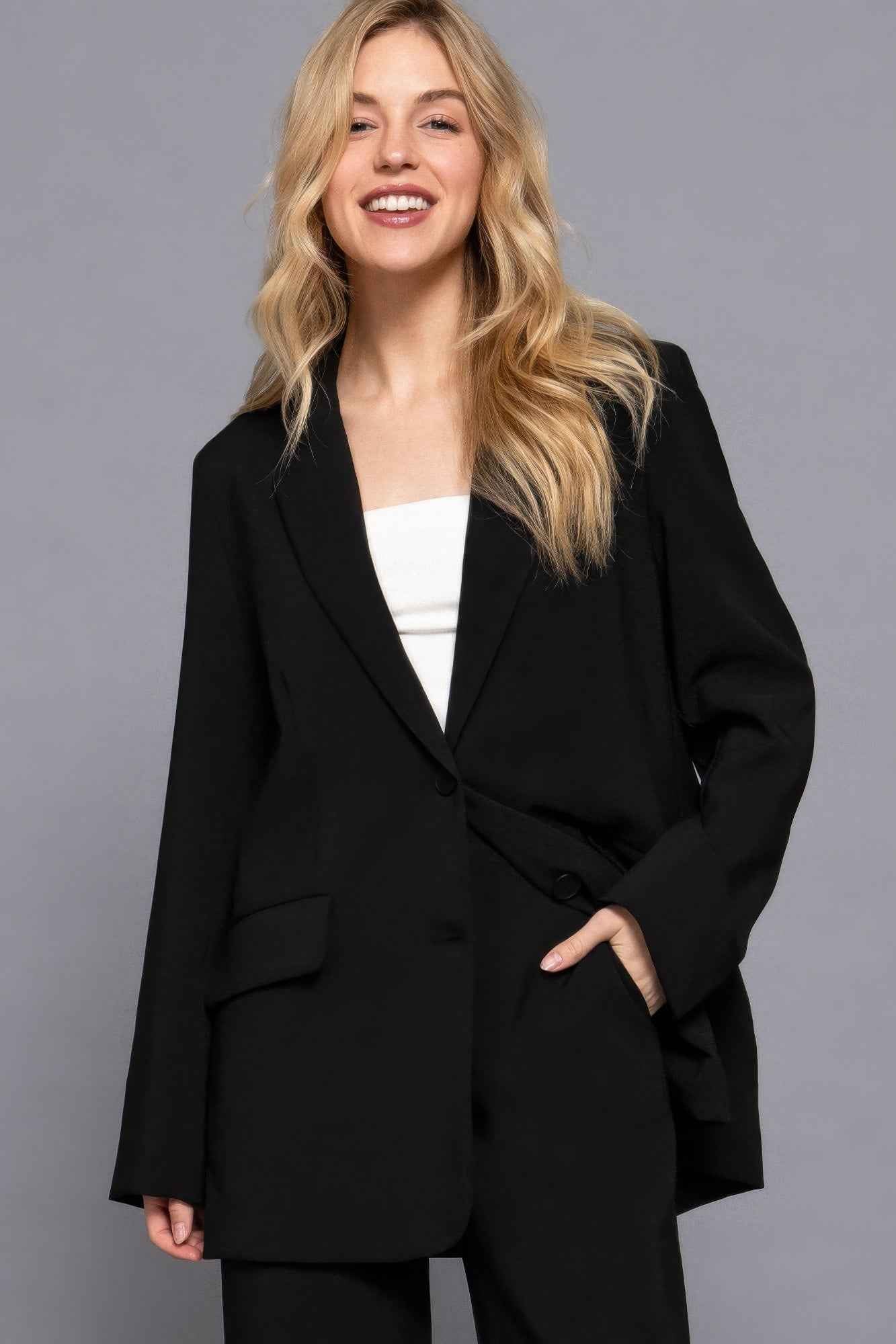 Long slv front button closure blazer - Pikemla