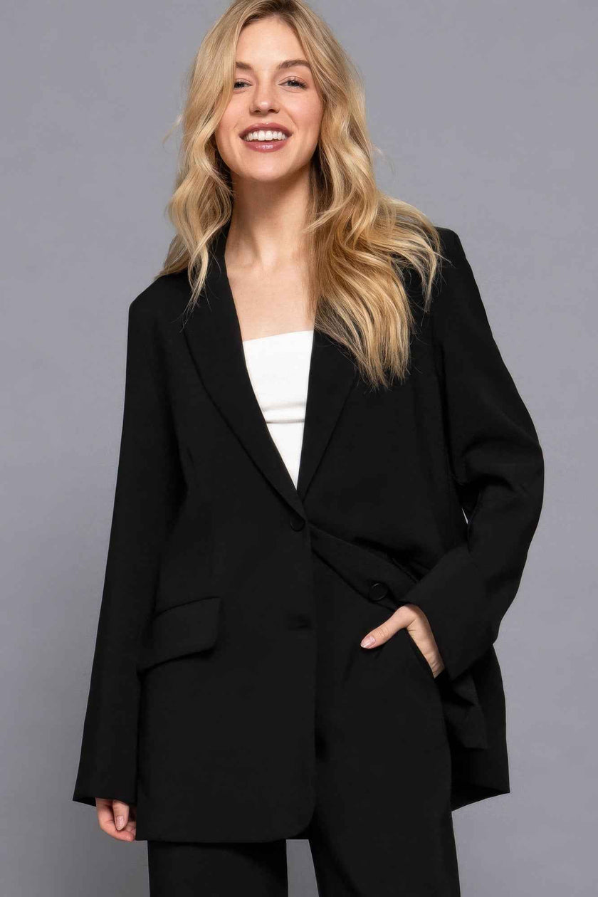 Long slv front button closure blazer - Pikemla