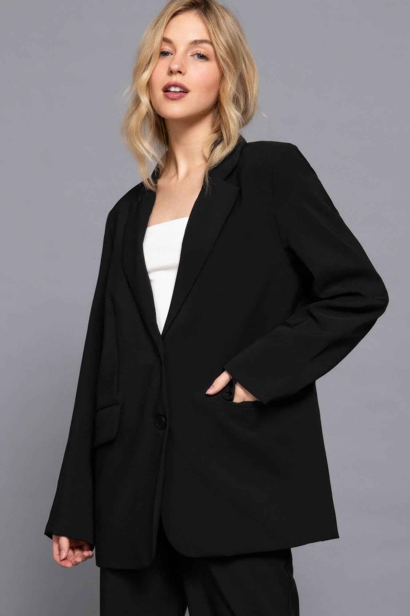 Long slv front button closure blazer - Pikemla