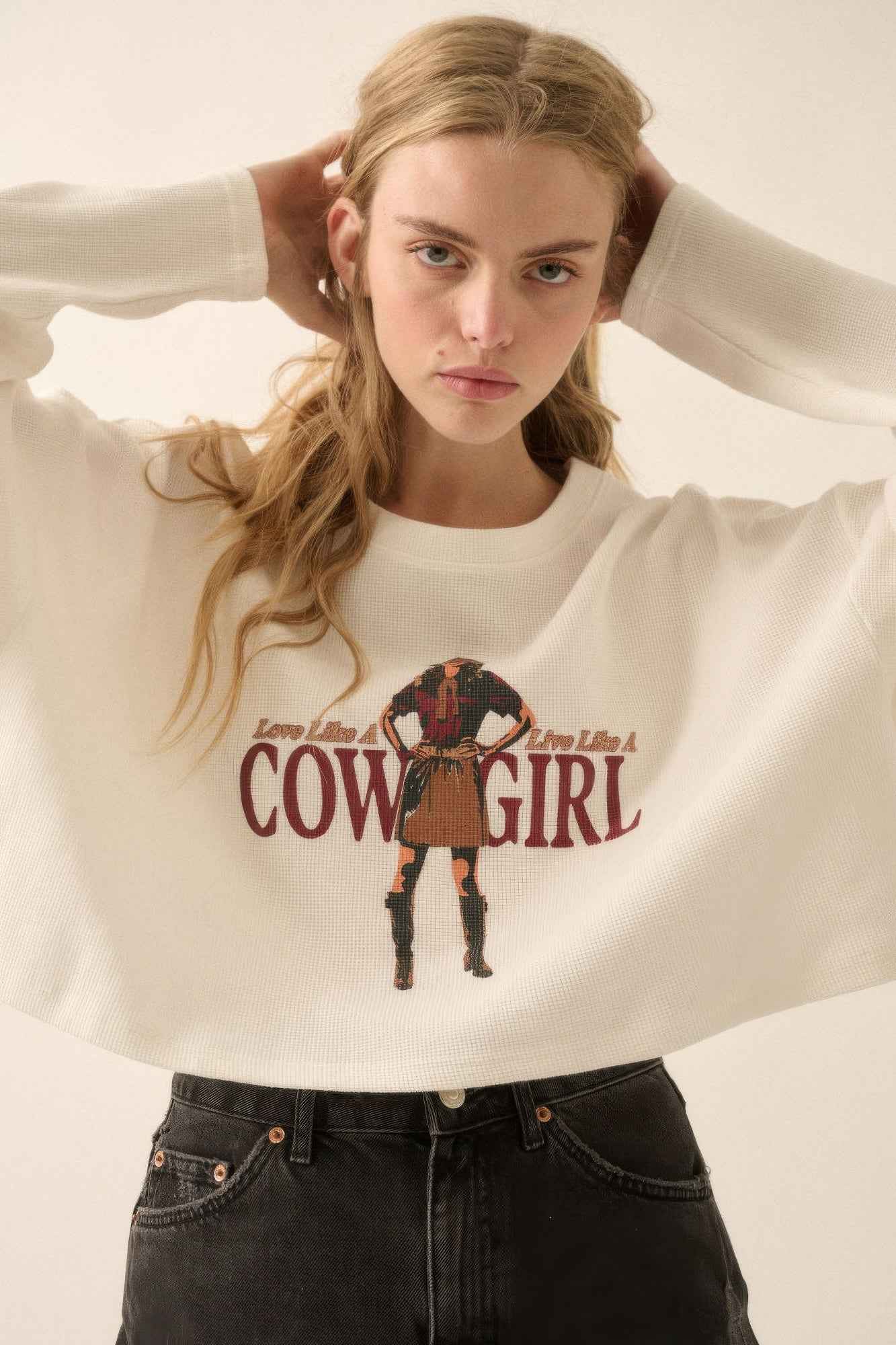 Love like a cowgirl thermal graphic sweatshirt - Pikemla