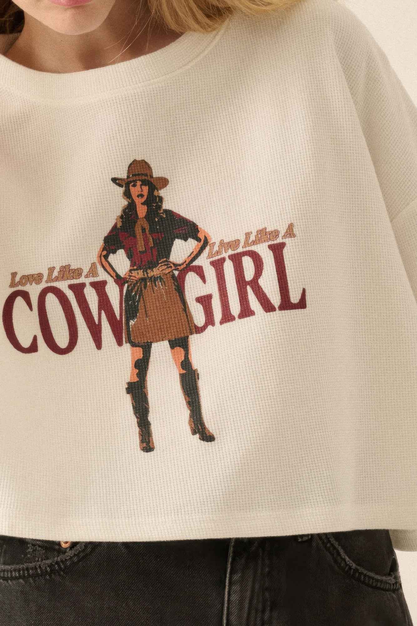 Love like a cowgirl thermal graphic sweatshirt - Pikemla