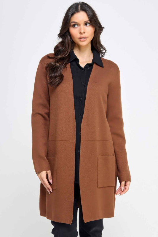 Basic Soft Long Line Open Front Sweater Cardigan - Pikemla