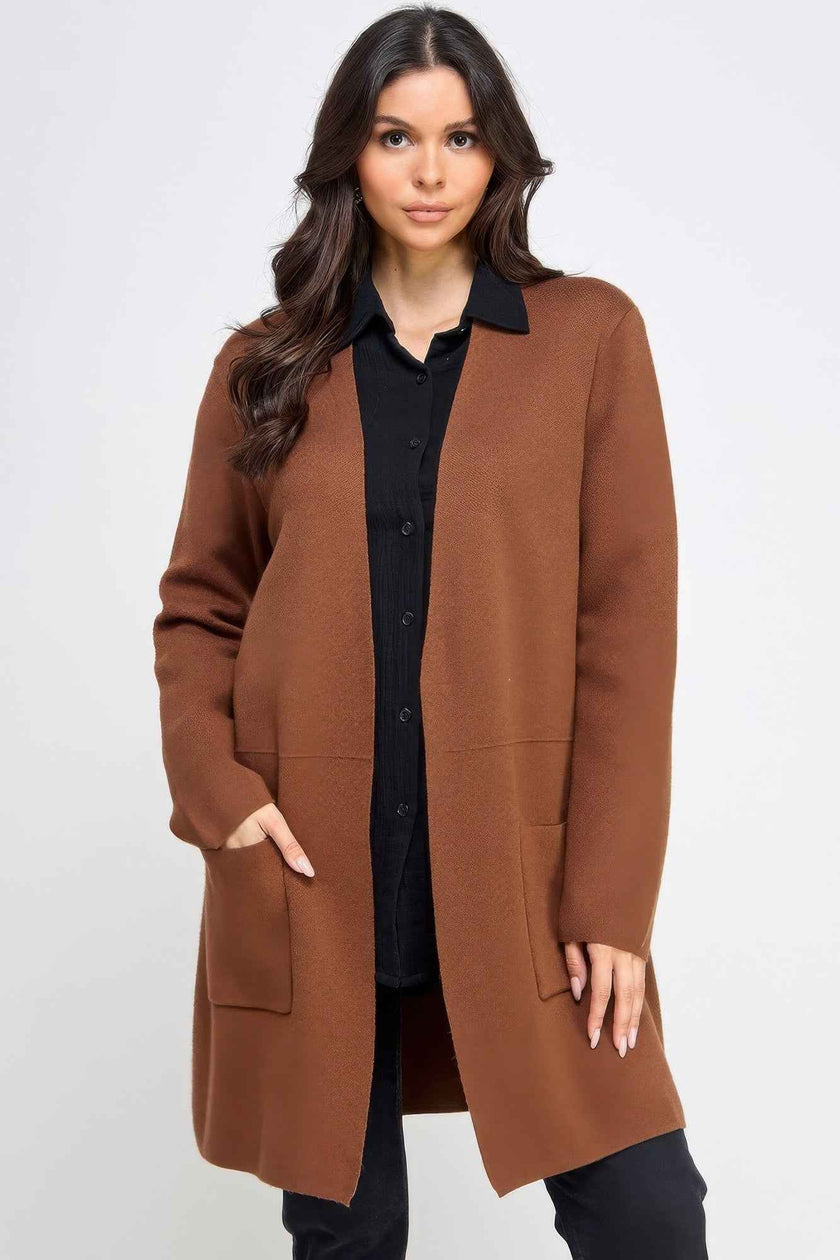 Basic Soft Long Line Open Front Sweater Cardigan - Pikemla