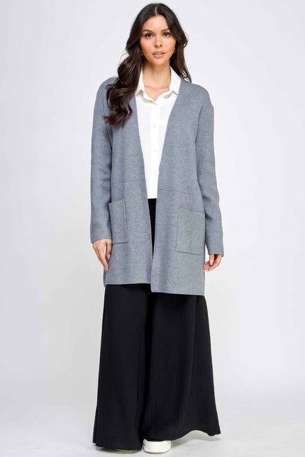 Basic Soft Long Line Open Front Sweater Cardigan - Pikemla