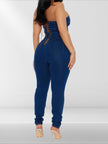 Strapless Denim Jumpsuit With Lace Up Back - Pikemla