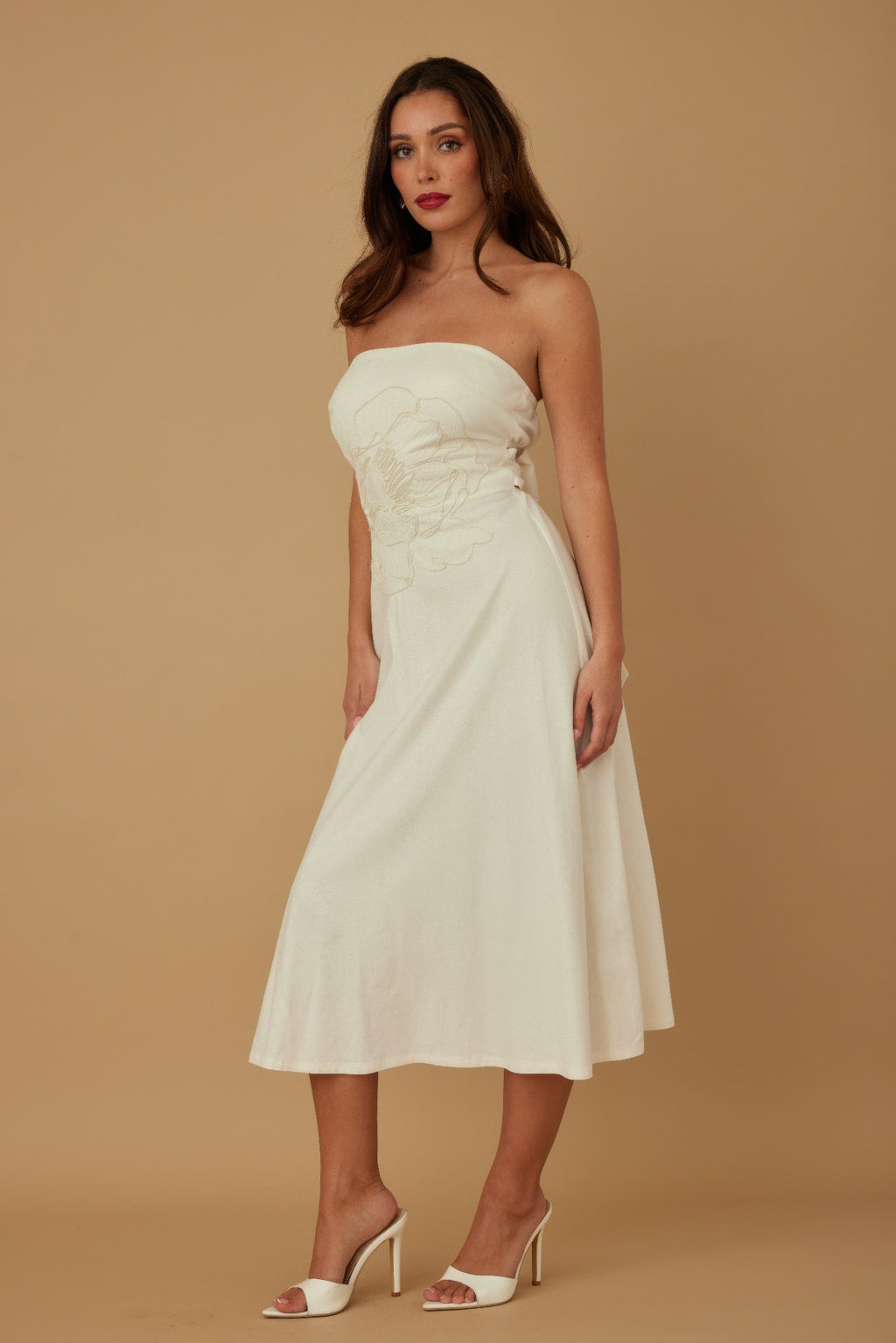 Flower Lining Linen Pattern Strapless Dress - Pikemla