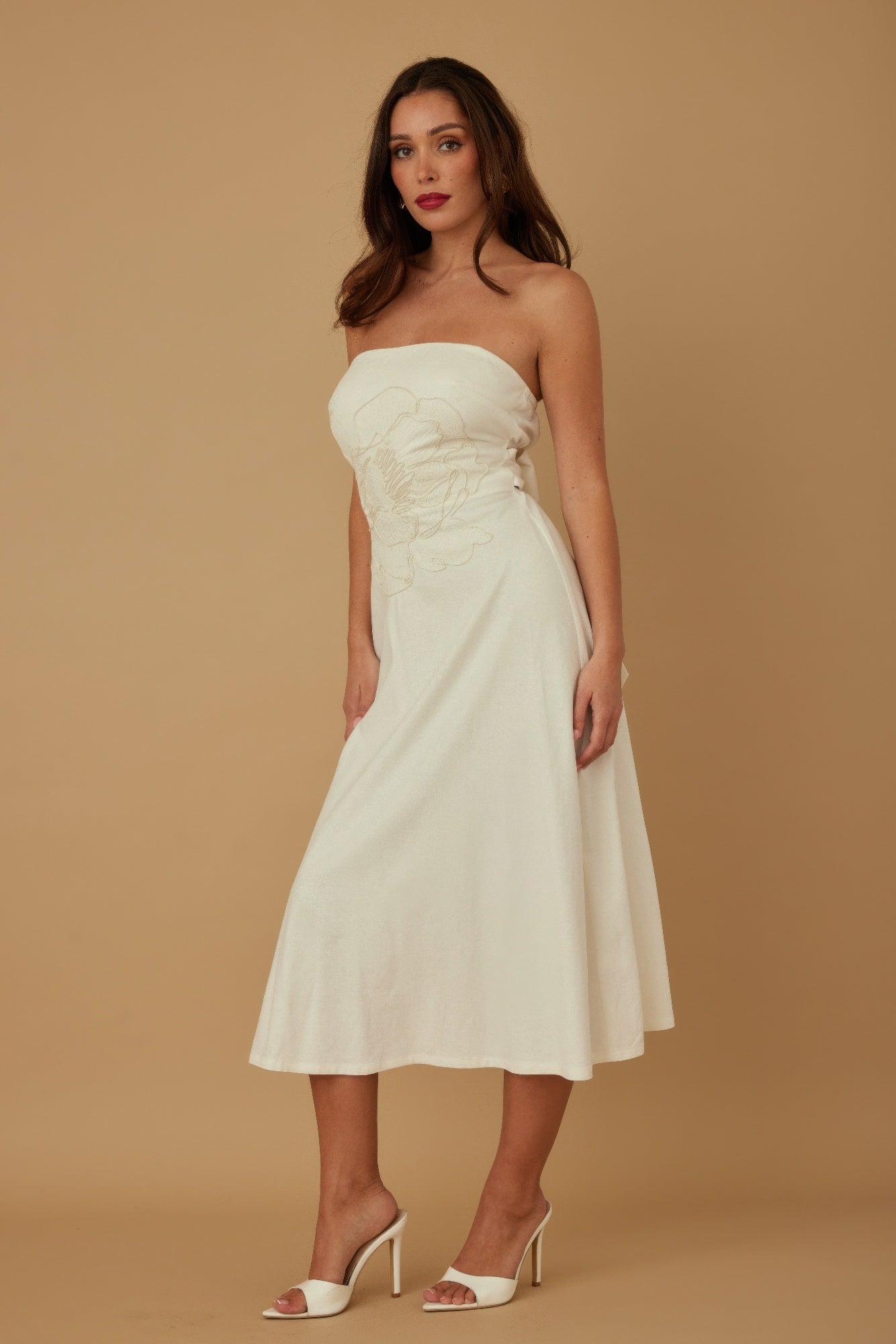 Flower Lining Linen Pattern Strapless Dress - Pikemla