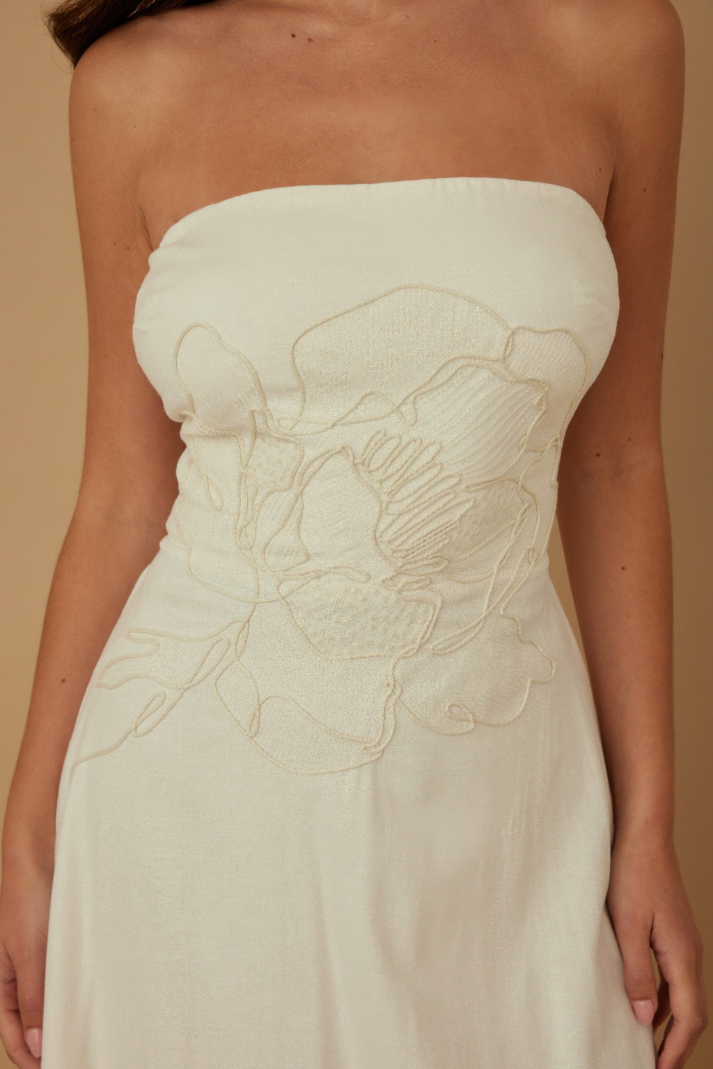 Flower Lining Linen Pattern Strapless Dress - Pikemla