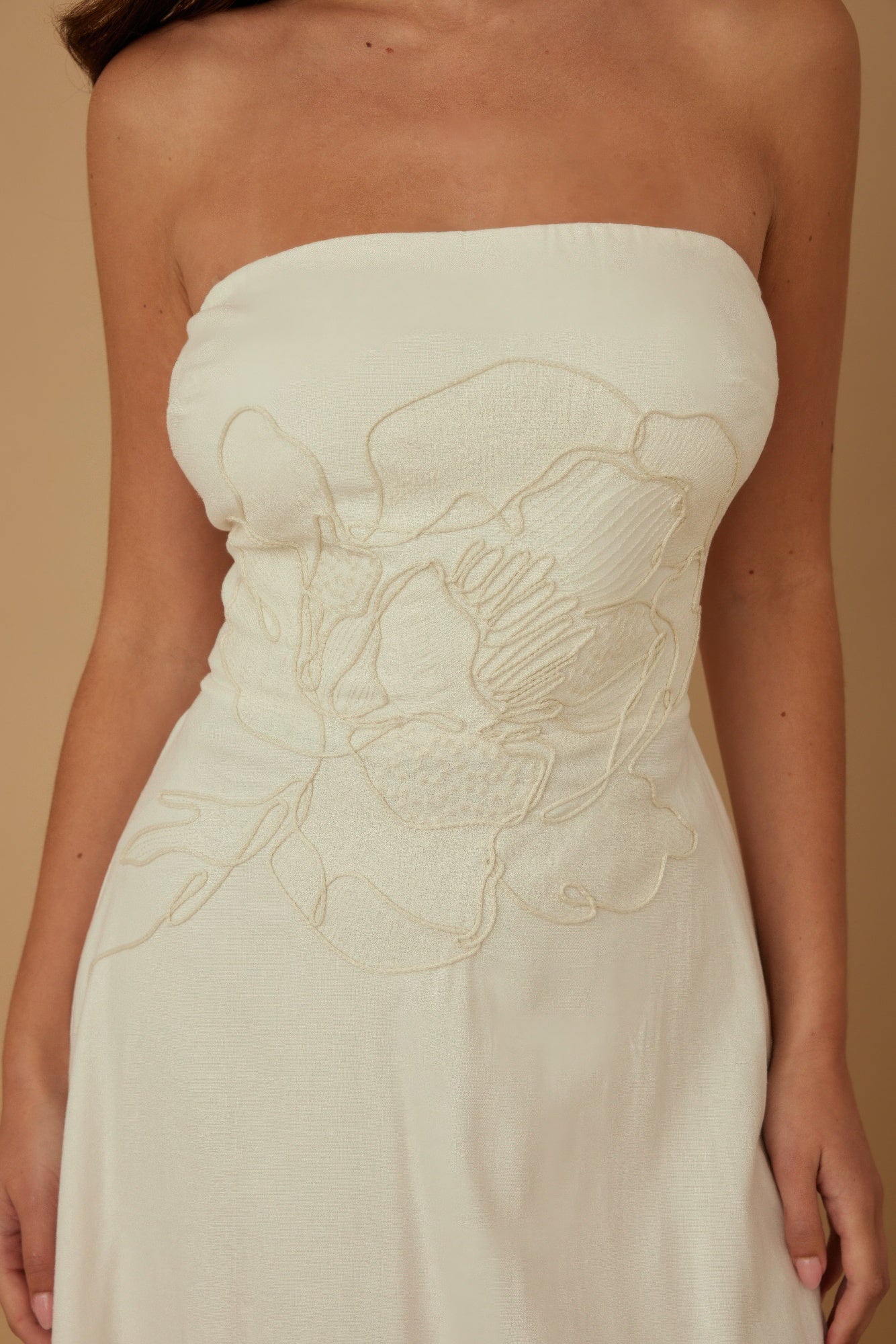 Flower Lining Linen Pattern Strapless Dress - Pikemla