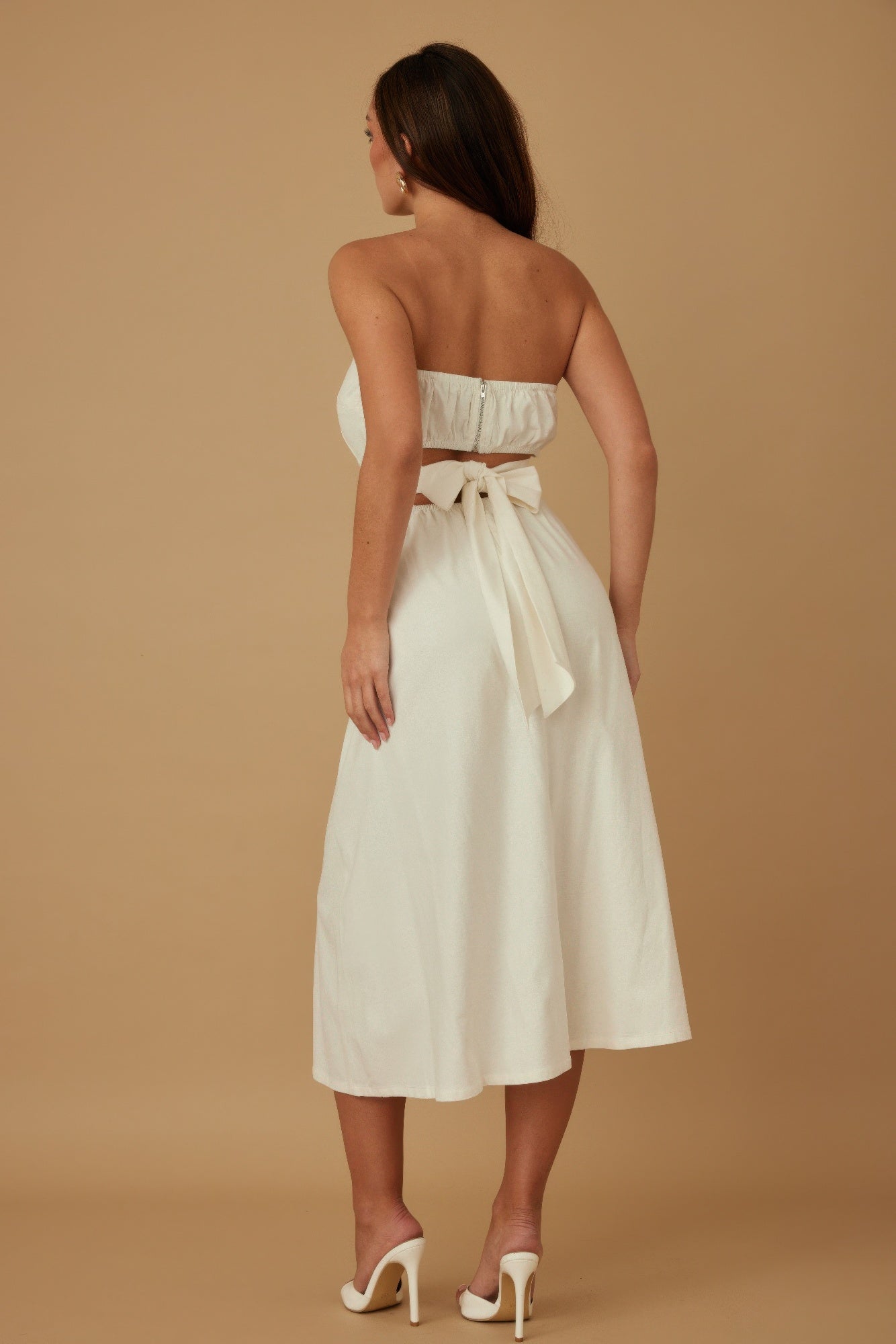 Flower Lining Linen Pattern Strapless Dress - Pikemla