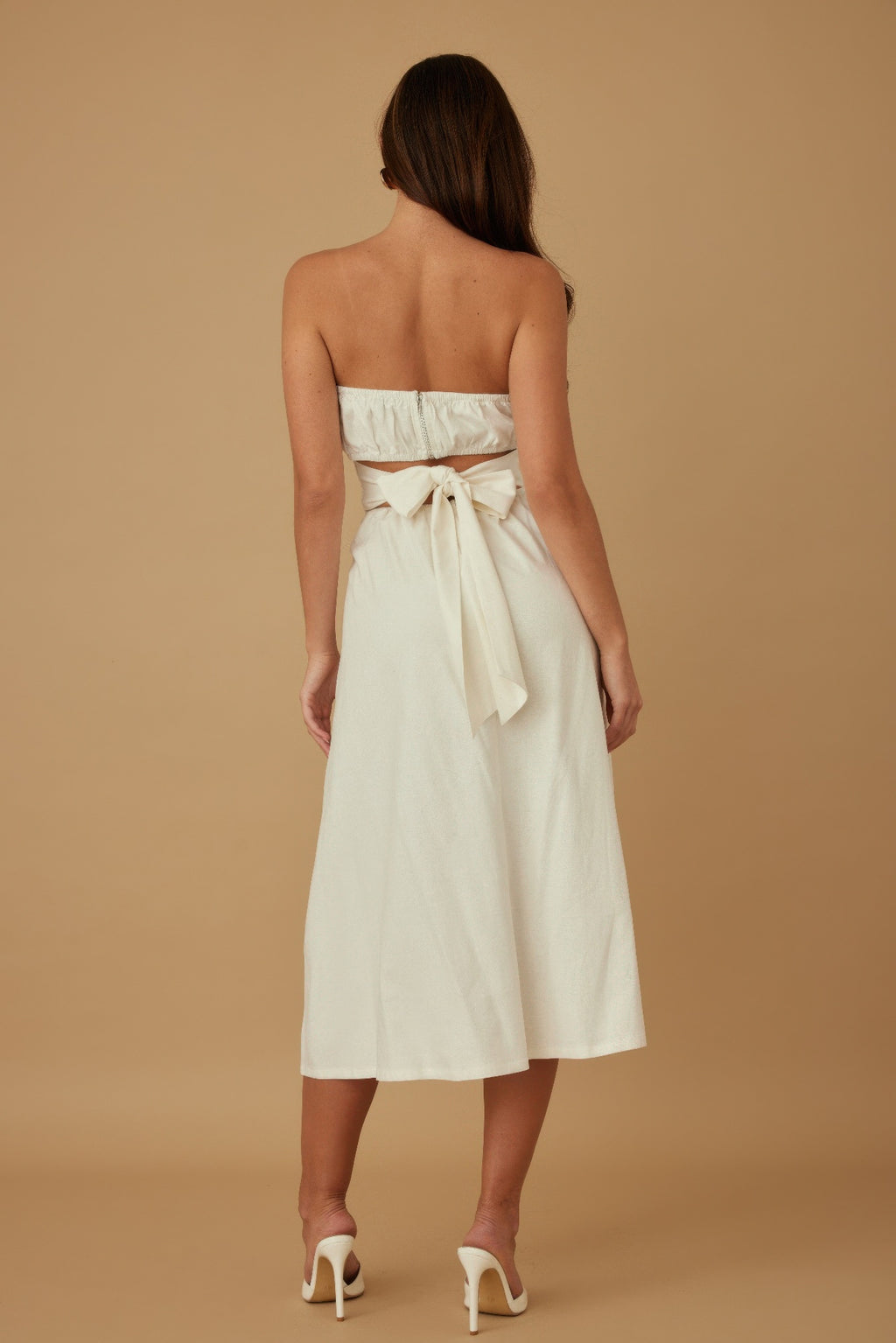 Flower Lining Linen Pattern Strapless Dress - Pikemla