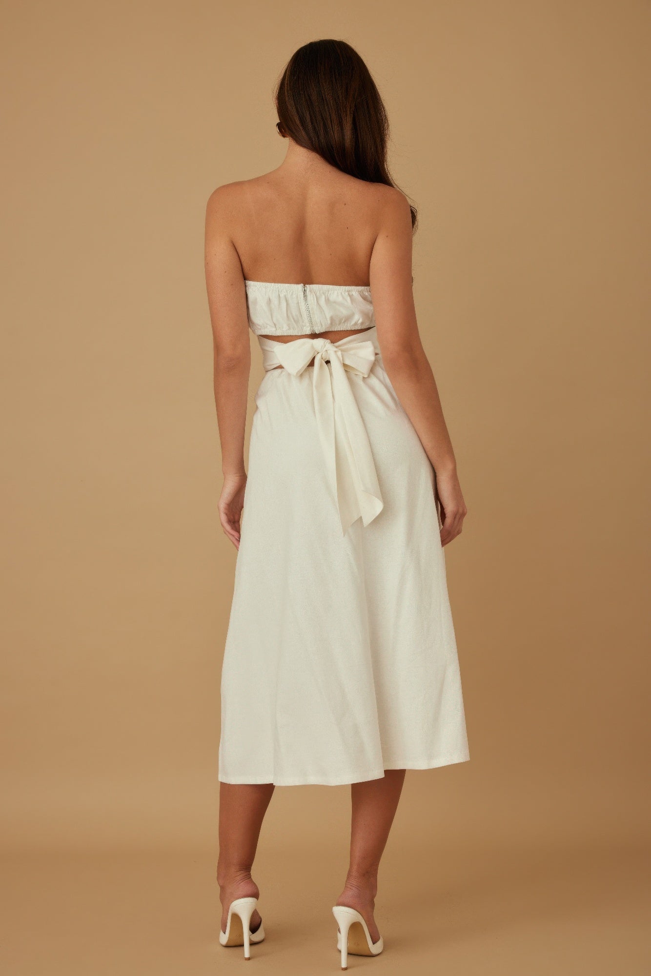 Flower Lining Linen Pattern Strapless Dress - Pikemla