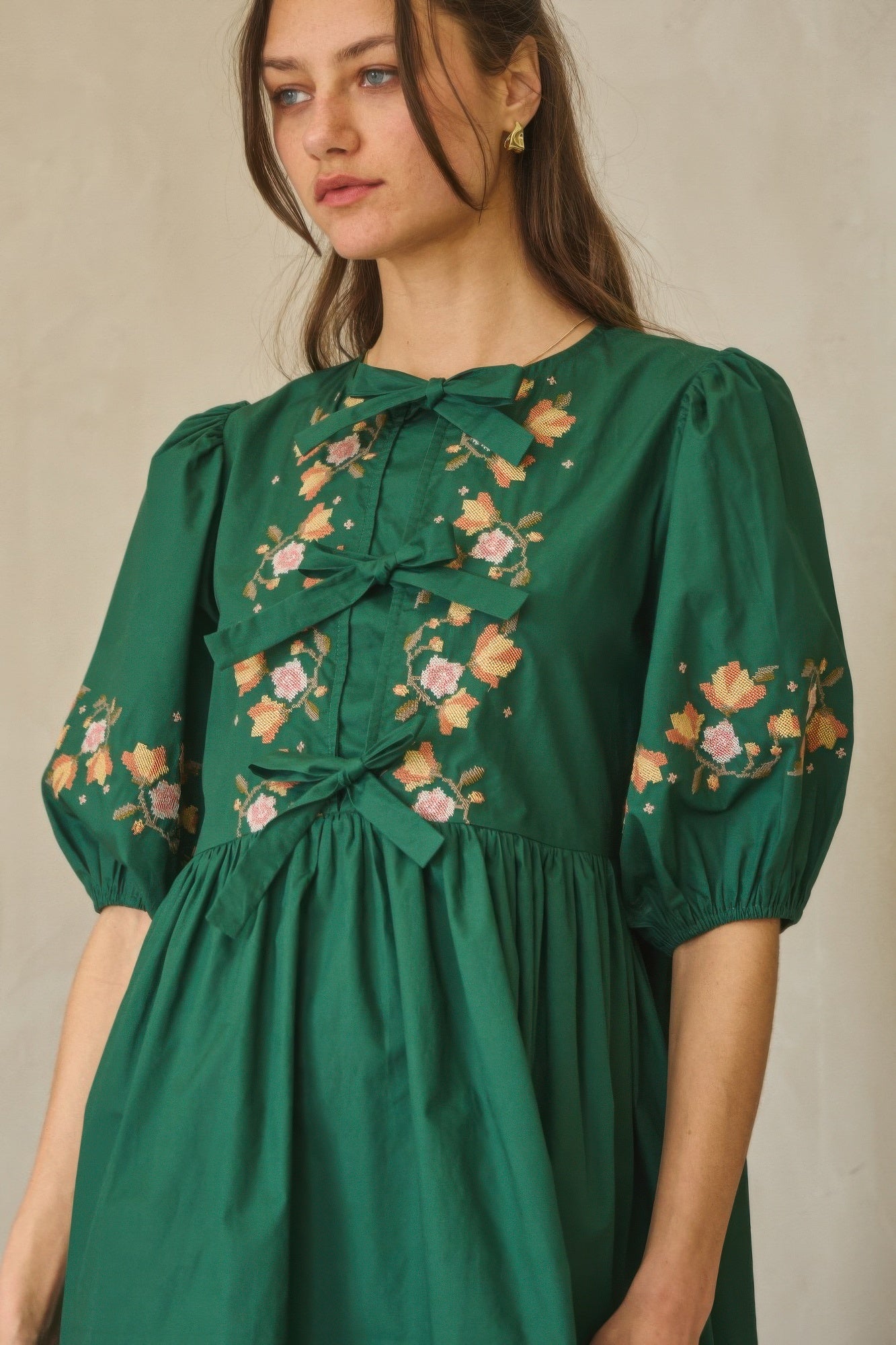 Poplin Front Ribbon Tie Baby Doll Dress - Pikemla