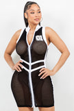Netting 2 Way Zipper Mini Dress - Pikemla