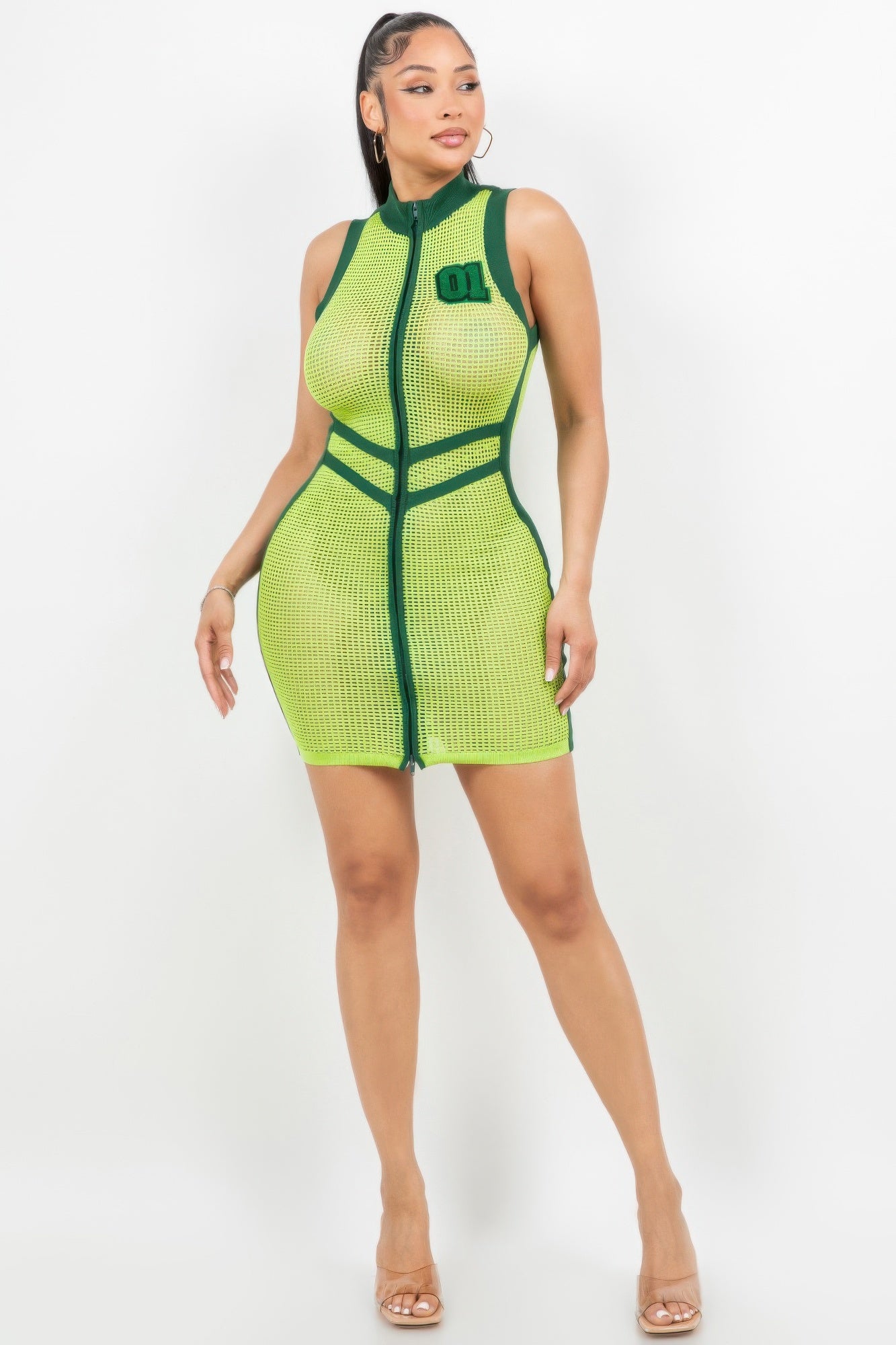 Netting 2 Way Zipper Mini Dress - Pikemla