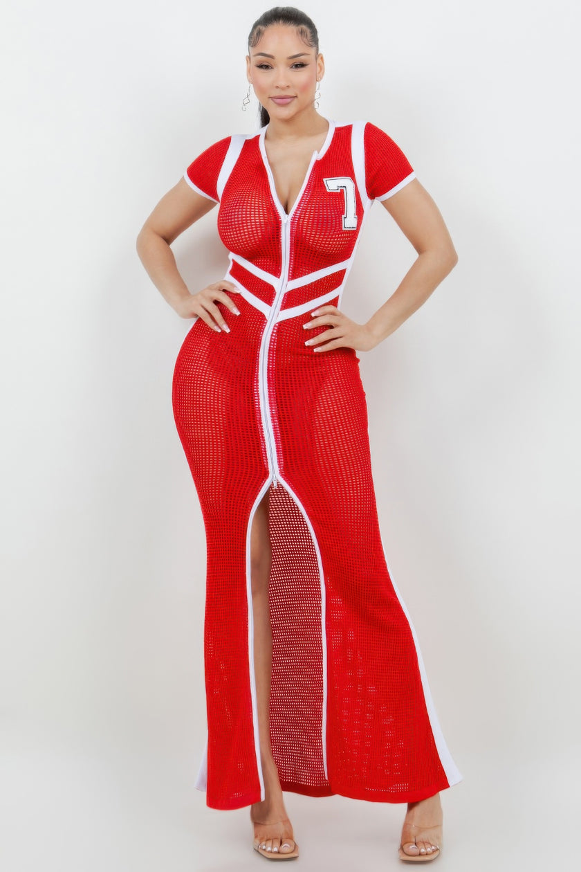 Netting 2 Way Front Zipper Maxi Dress - Pikemla