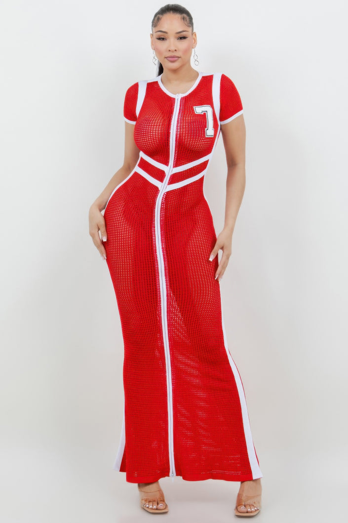 Netting 2 Way Front Zipper Maxi Dress - Pikemla