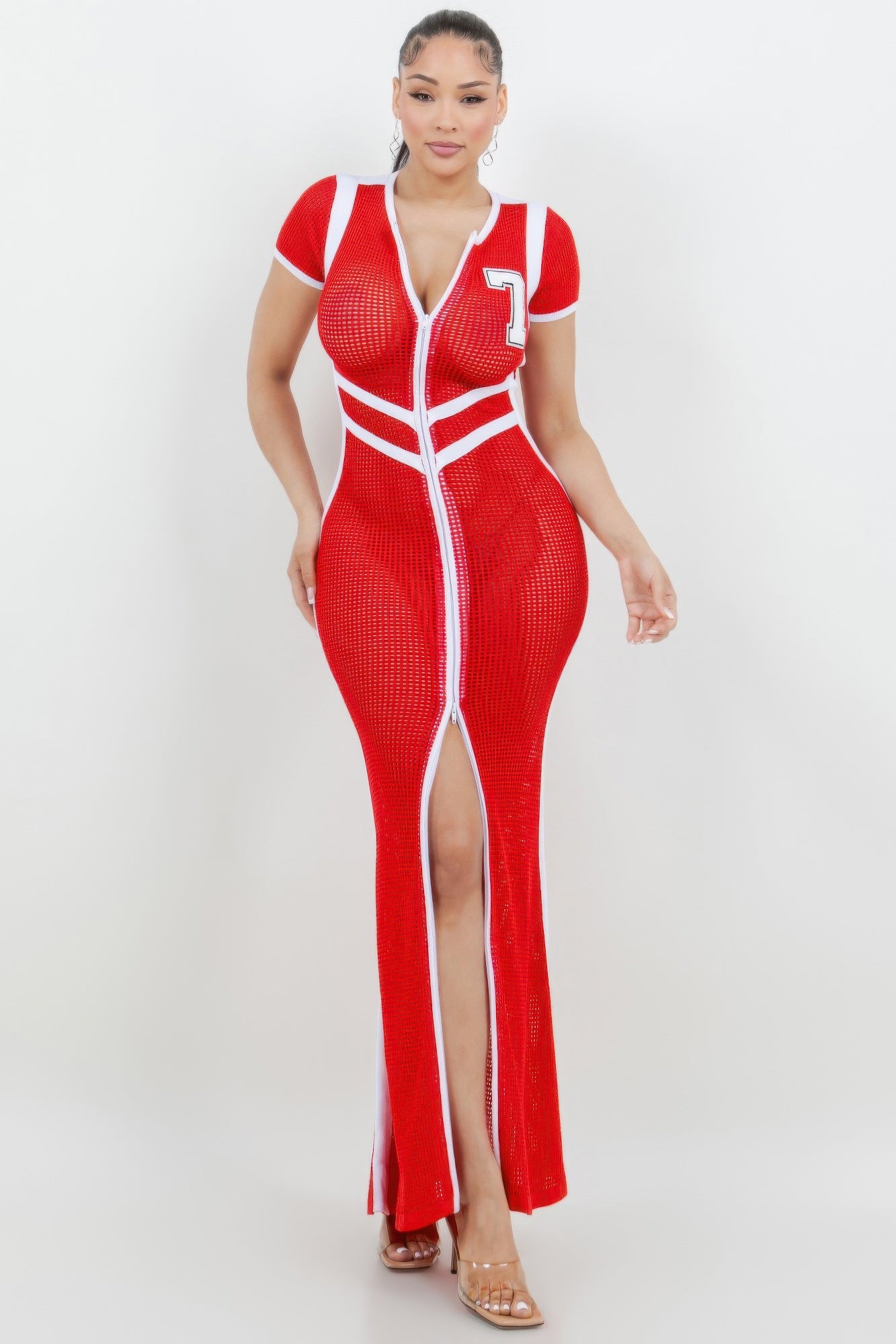 Netting 2 Way Front Zipper Maxi Dress - Pikemla