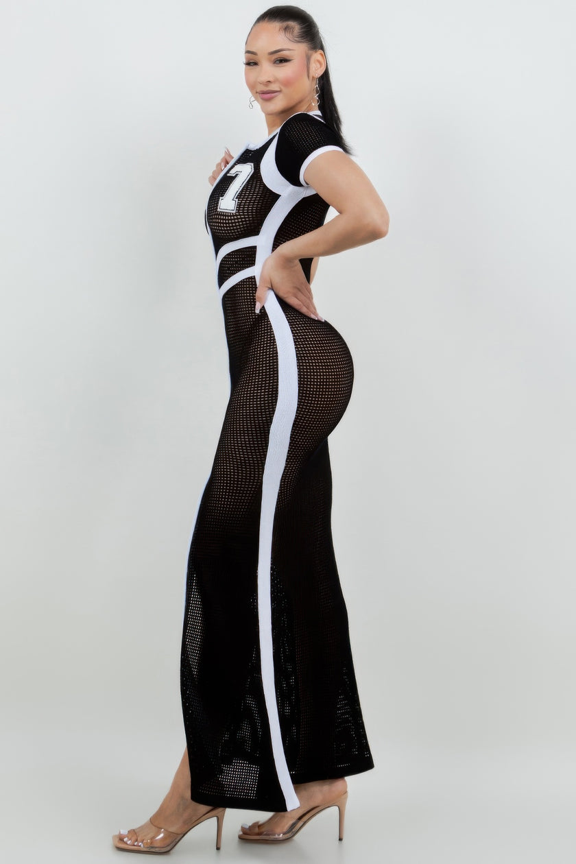 Netting 2 Way Front Zipper Maxi Dress - Pikemla