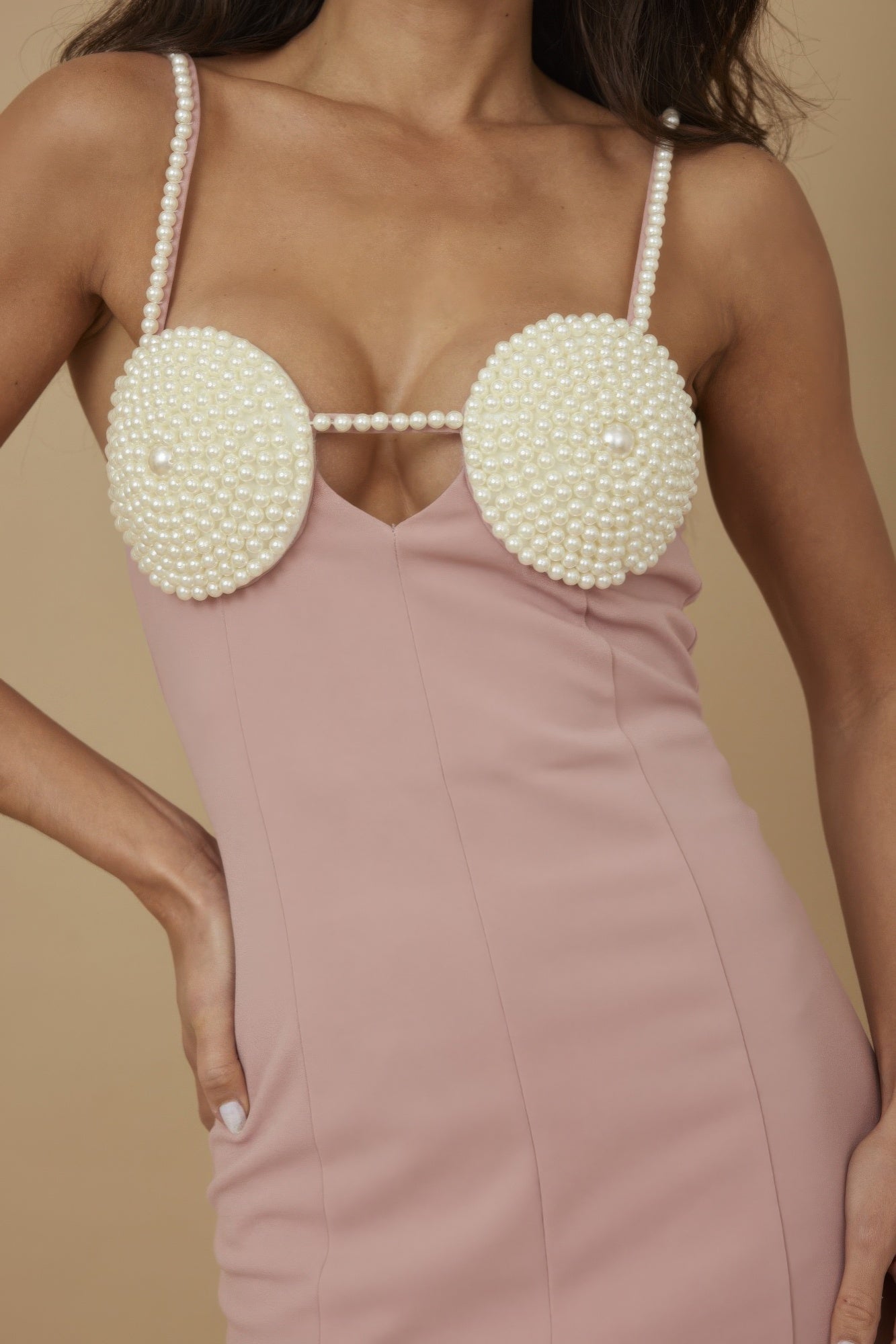 Pearl Patch Detailed Fashion Dress - Pikemla