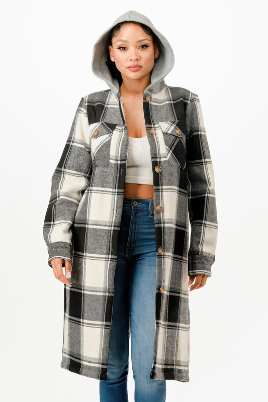 Hooded Plaid Coat - Pikemla