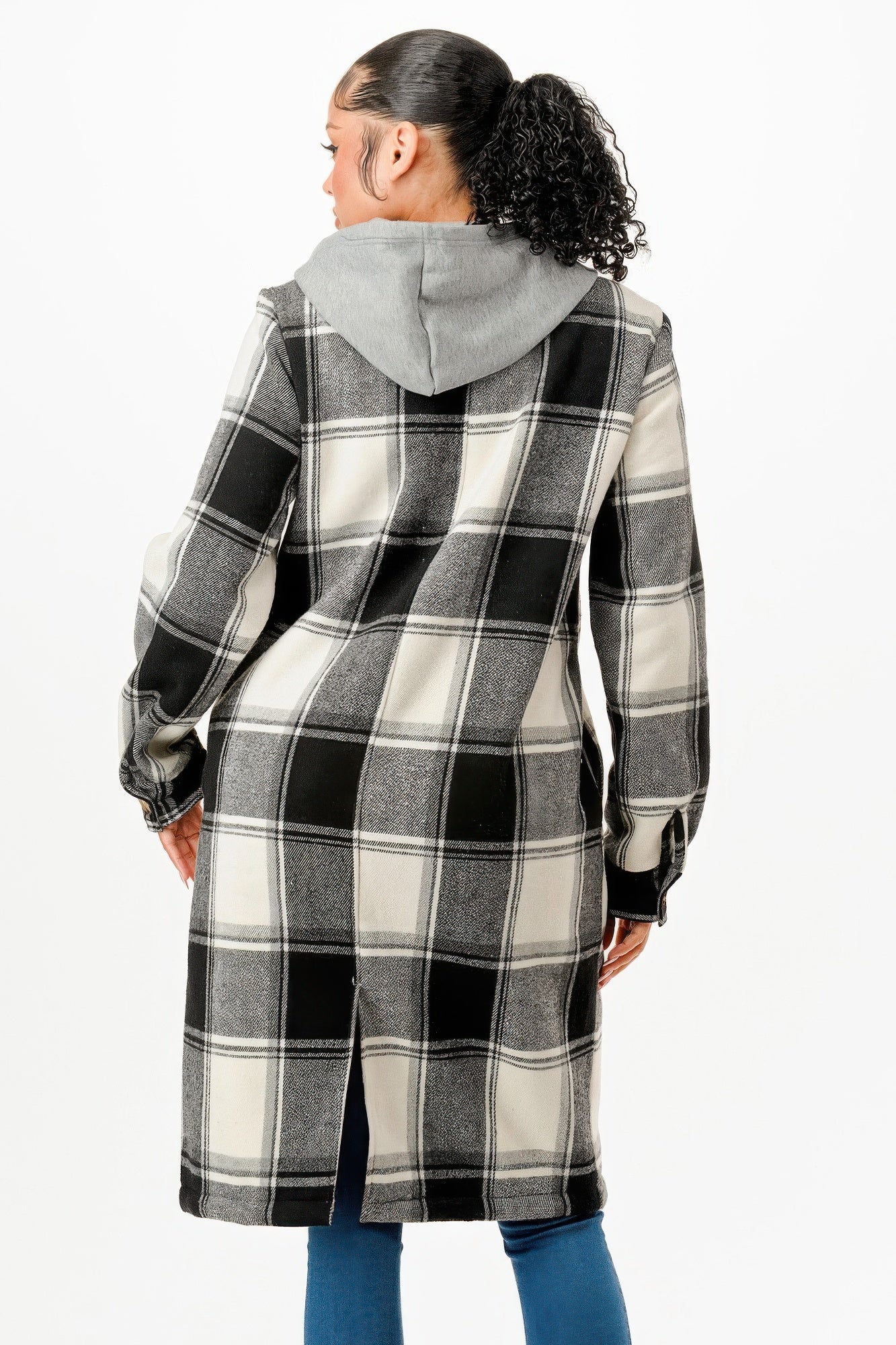 Hooded Plaid Coat - Pikemla