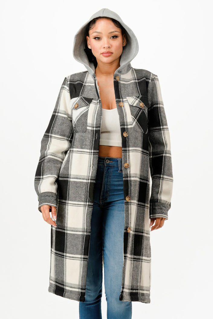Hooded Plaid Coat - Pikemla