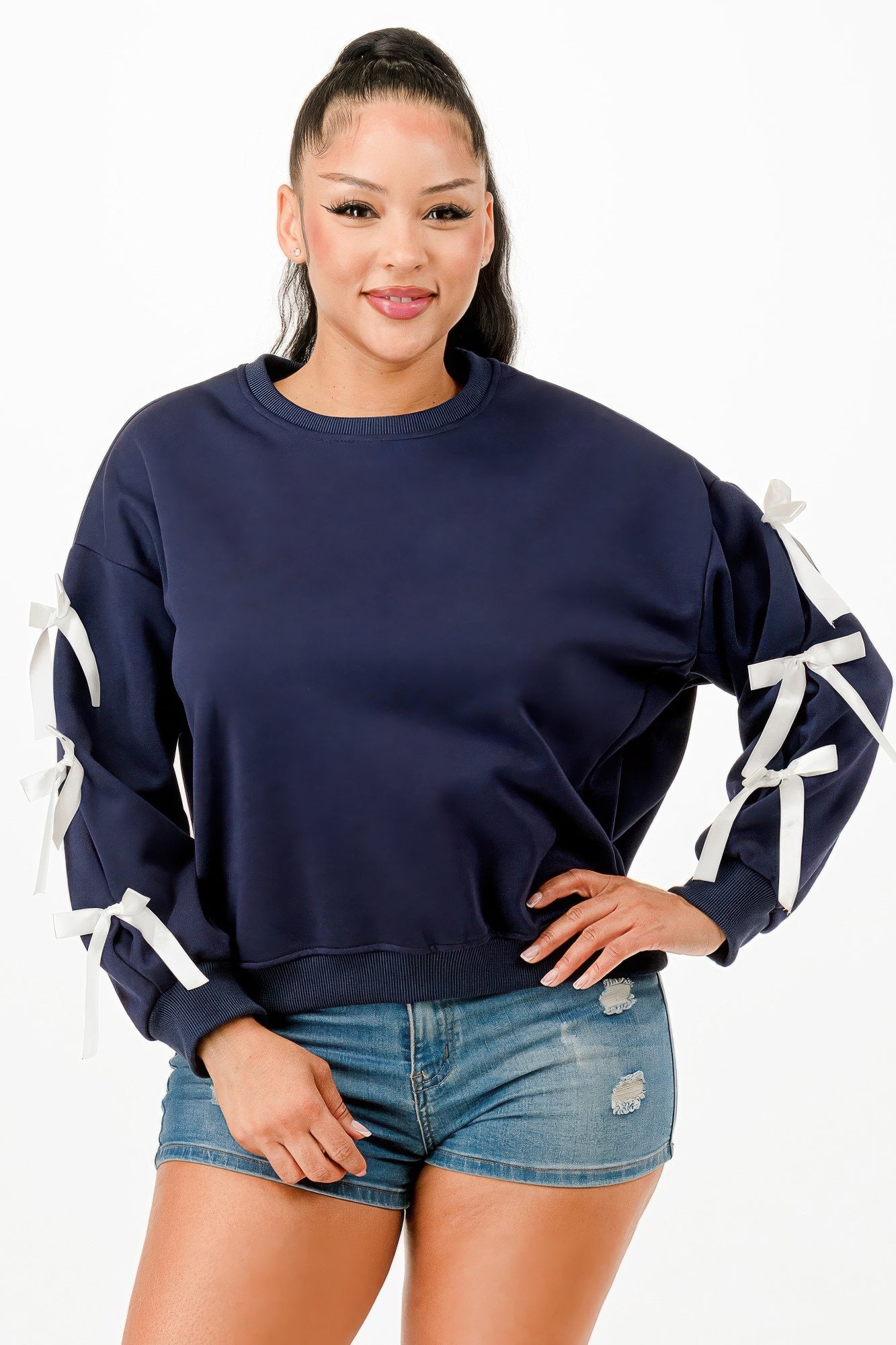 Casual Sweatshirts With Bow - Pikemla