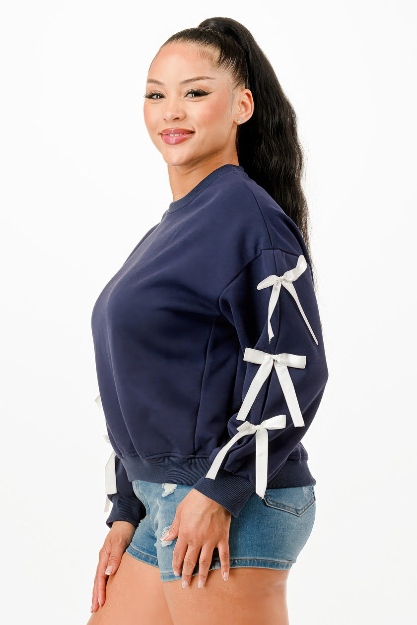 Casual Sweatshirts With Bow - Pikemla