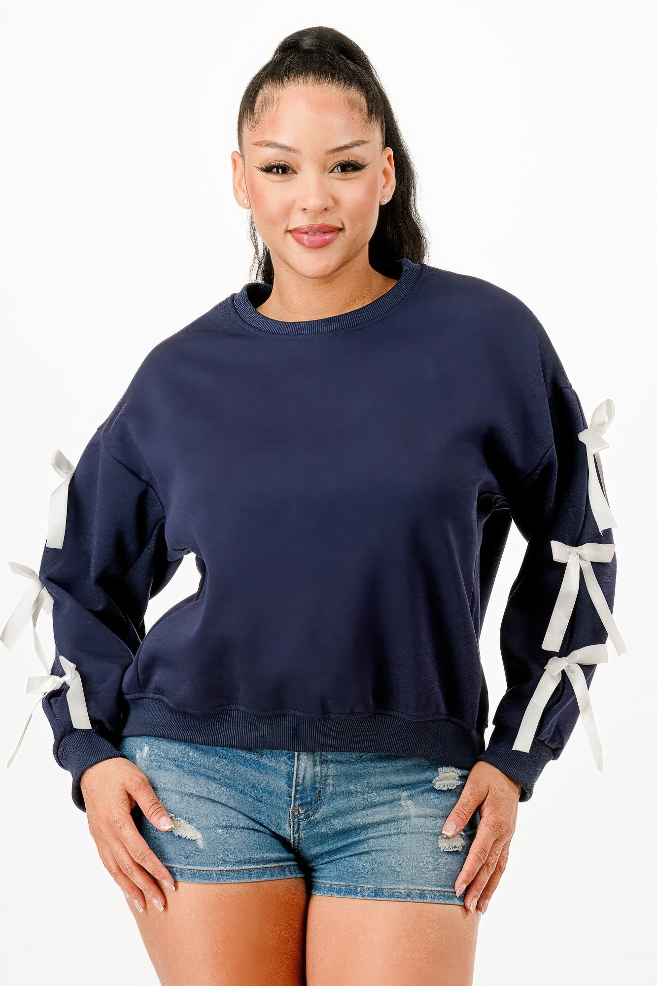 Casual Sweatshirts With Bow - Pikemla