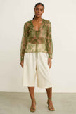 Leaf Printed Sheer Blouse