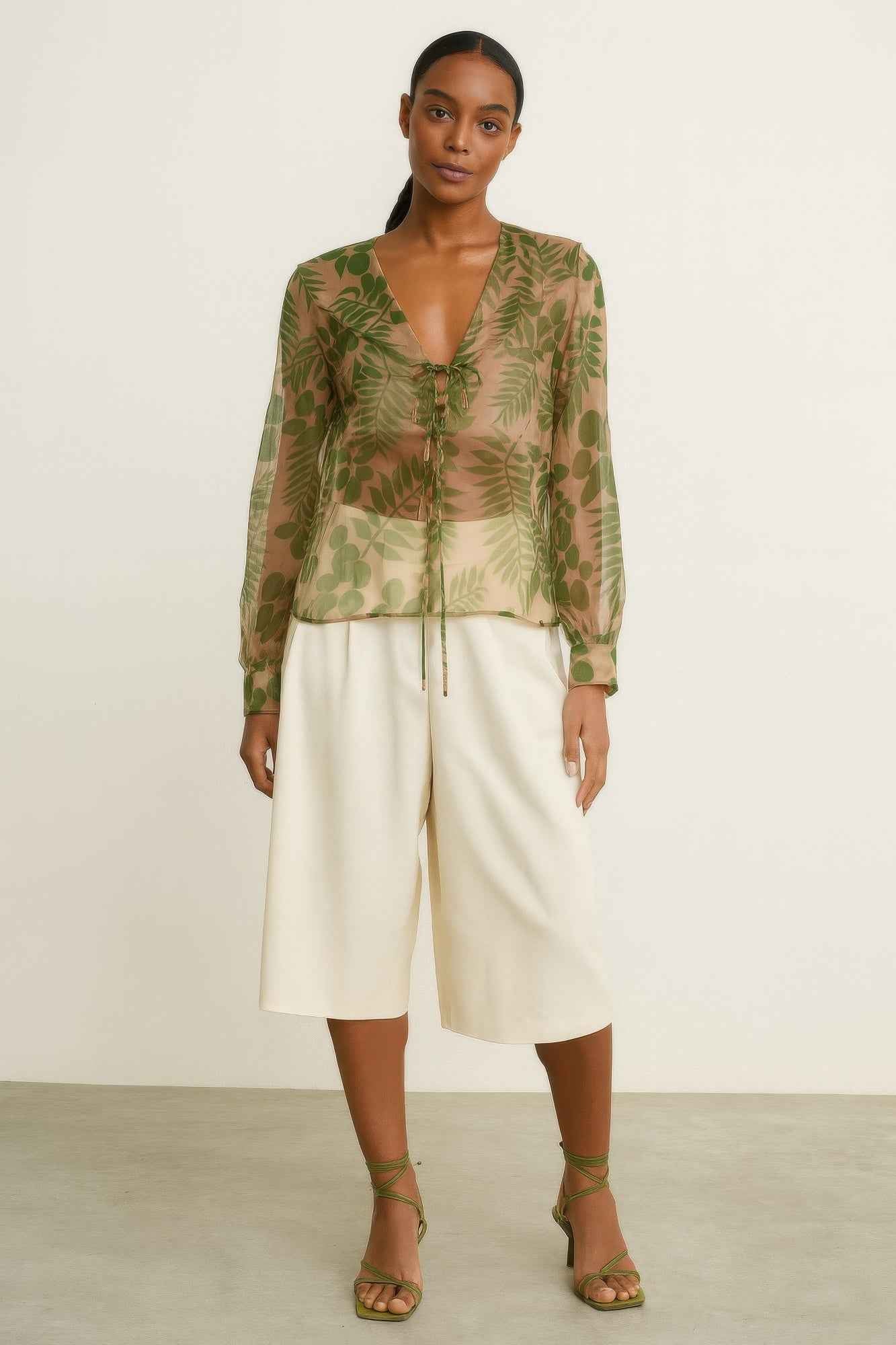 Leaf Printed Sheer Blouse