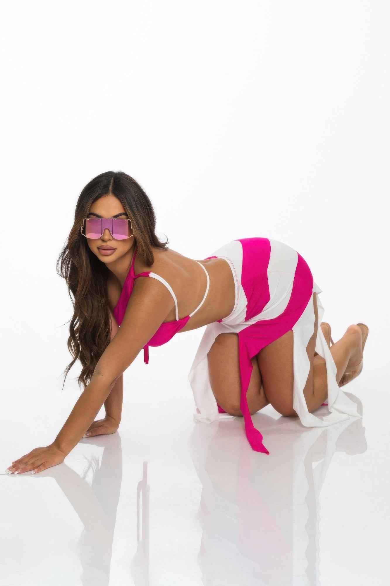 Asymmetric Crop Skirt Set