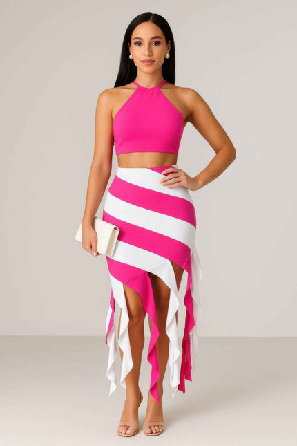 Asymmetric Crop Skirt Set