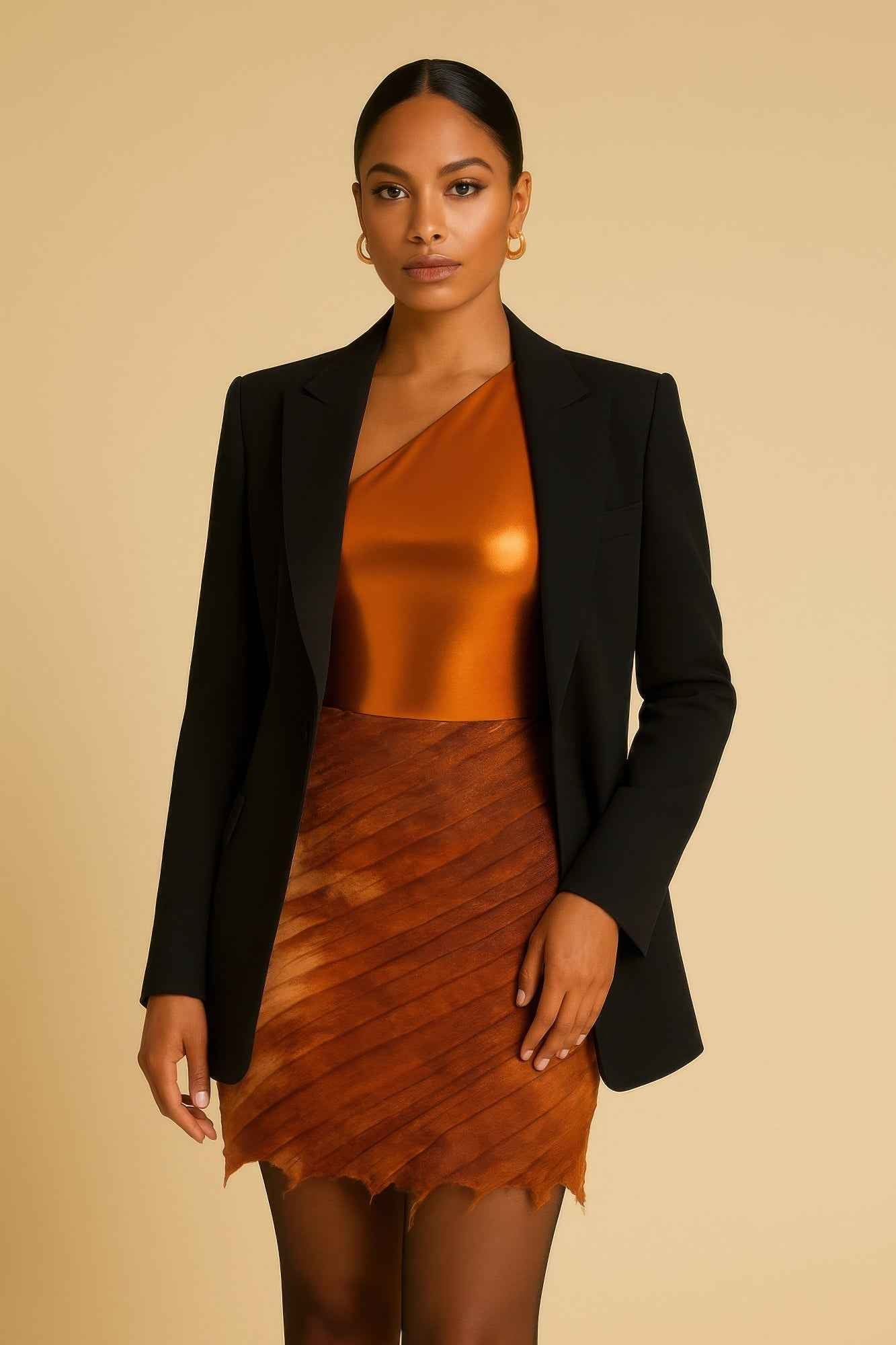 Metallic One Shoulder Bodysuit & Mini Skirt Set